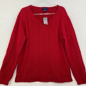 New Charter Club size XL Red Cotton V neck Cable Knit Detail Sweater Preppy
